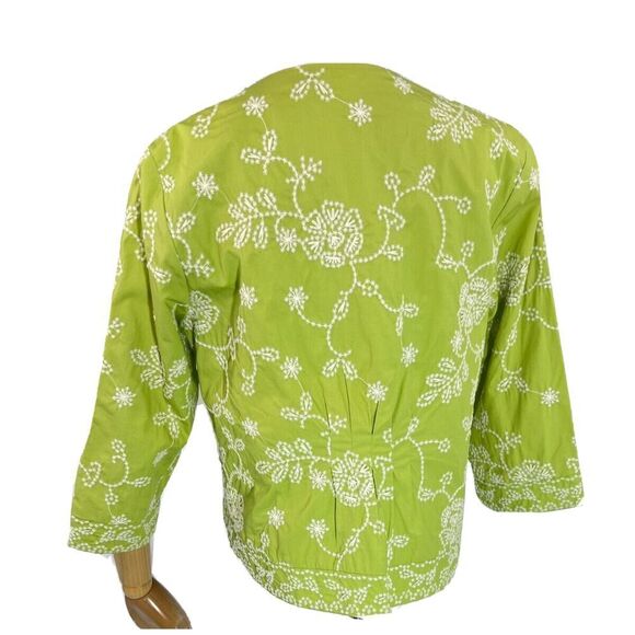 Coldwater Creek Blazer Jacket Green White Floral Embroidery Size 10 - Picture 4 of 17